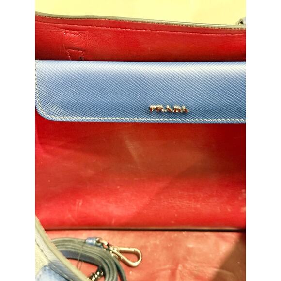 Prada  Saffiano Leather Double Handle Tote Handbag Inchiostro/Red - Picture 8 of 15